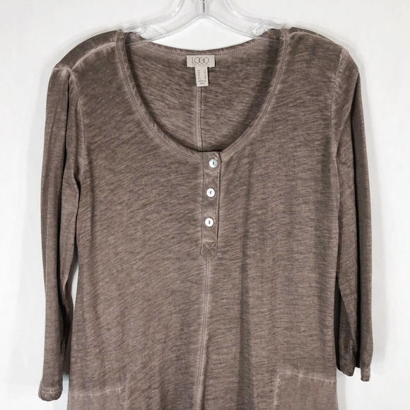 LOGO Lori Goldstein Small Tunic Top Gray Pearl Buttons Pockets‎ Burn Out 169 - Picture 3 of 8